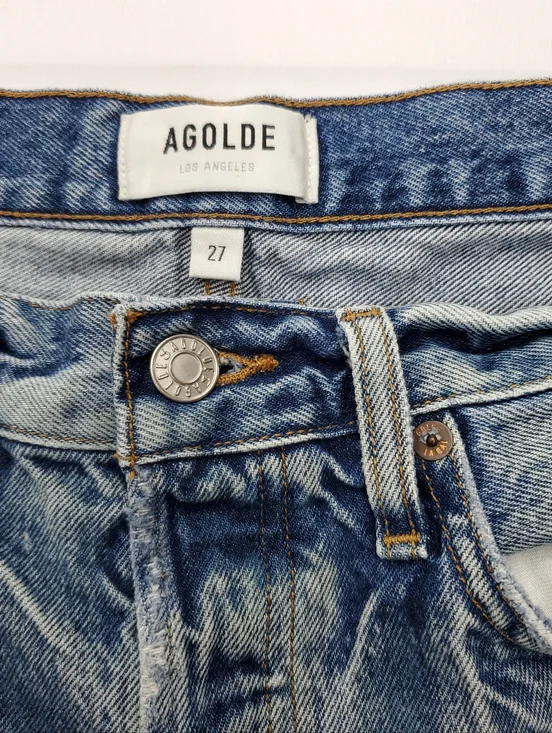 Agolde Womens Cut-Off Blue Denim Shorts Riley Button Fly High Rise Cotton Sz 27 - Picture 2 of 9